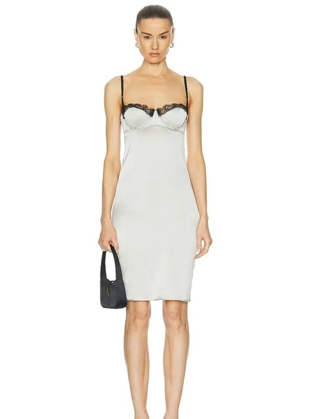 NEW KIKI DE MONTPARNASSE Lace Inset FIT Dress Chemise Slip Dress Silver Black L